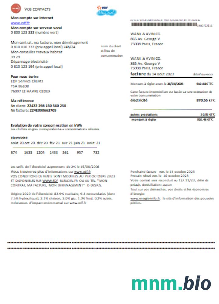 Edf France proof of address rachunek za usługi komunalne